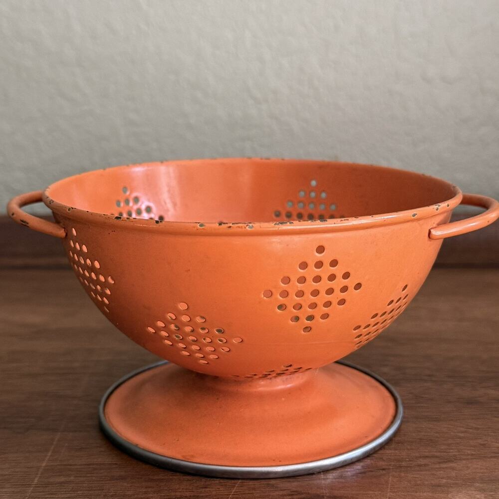 Vintage Enamel Colander In Orange